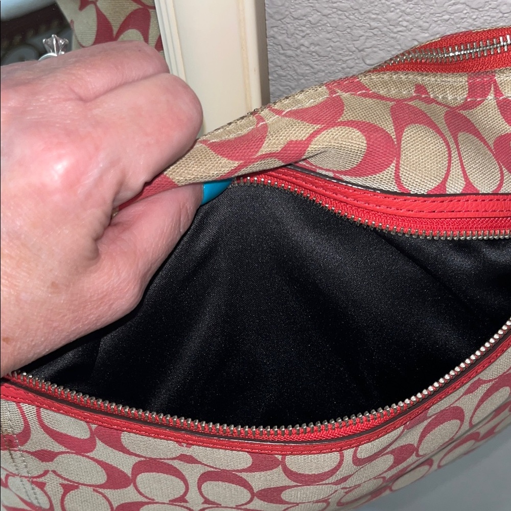 Coach Red and Beige Signature Shoulder Bag - Picture 8 of 13